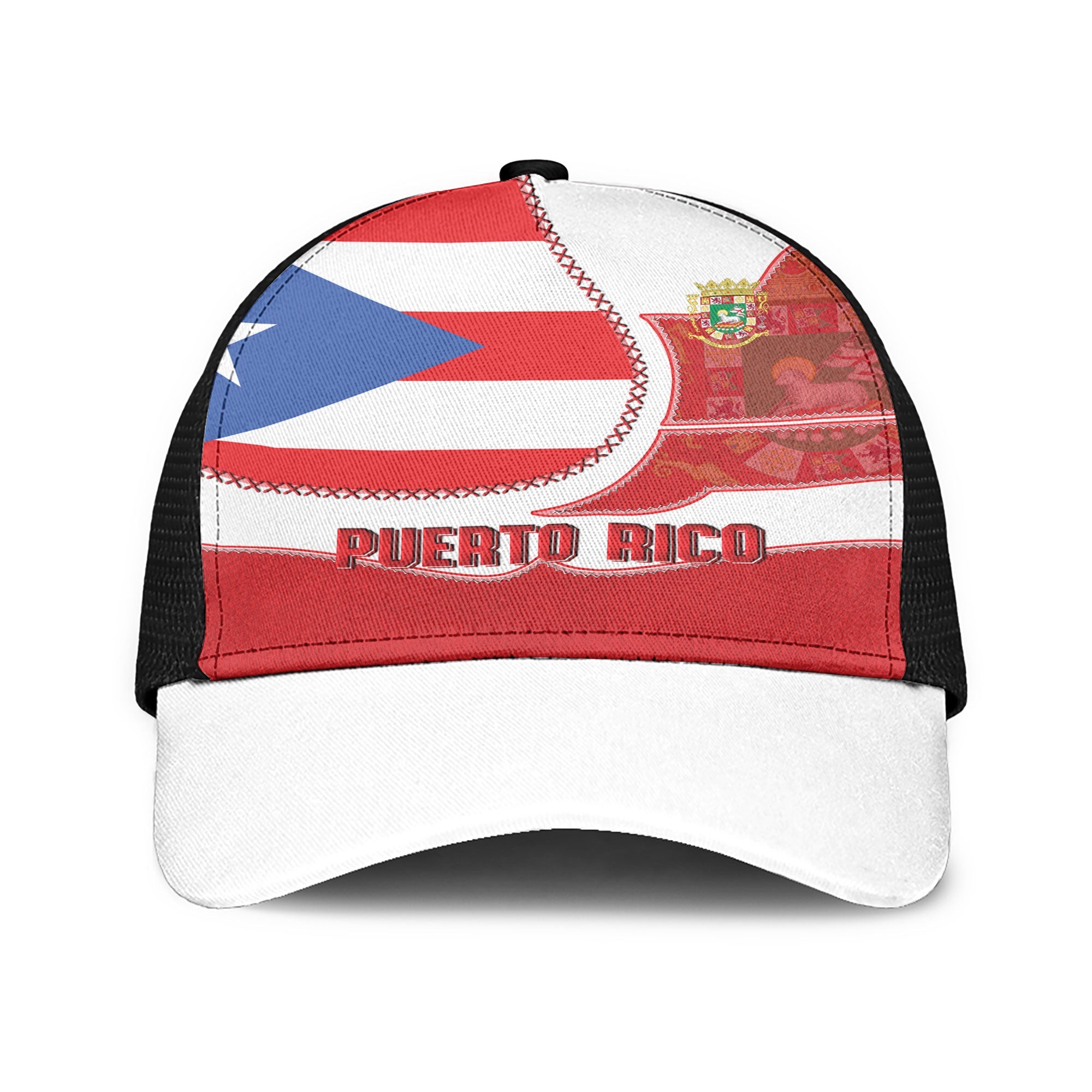 Puerto Rico Mesh Back Cap Flag & Coat Of Arms Leather Style