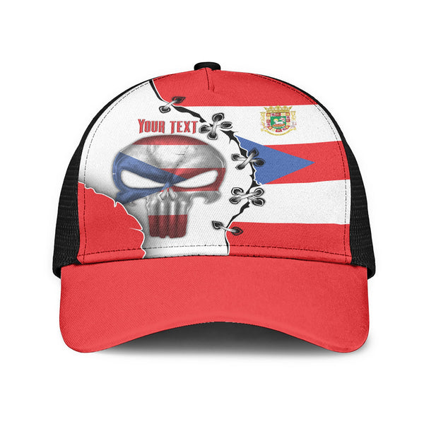 Puerto Rico Mesh Back Cap Flag & Coat Of Arms Skull Style