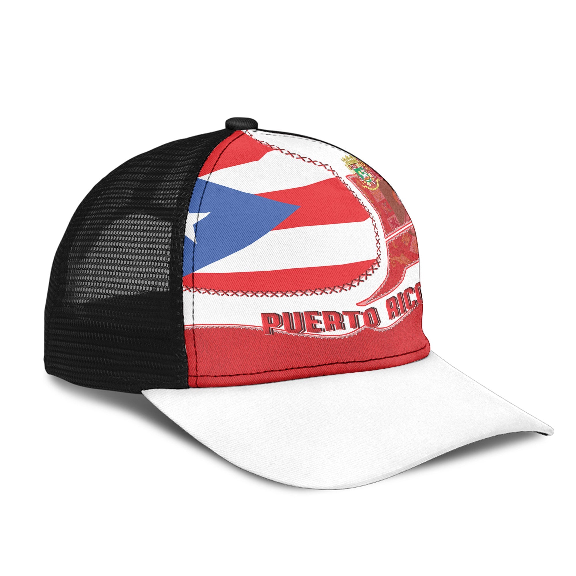 Puerto Rico Mesh Back Cap Flag & Coat Of Arms Leather Style