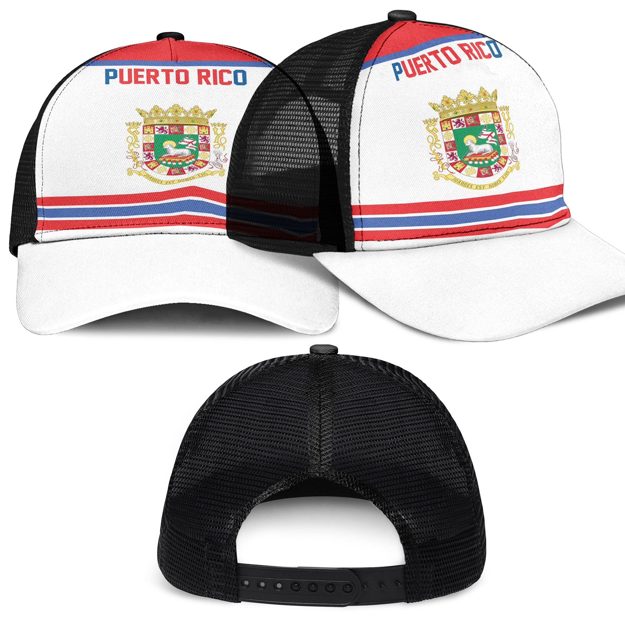 Puerto Rico Mesh Back Cap Flag & Coat Of Arms Hockey Style