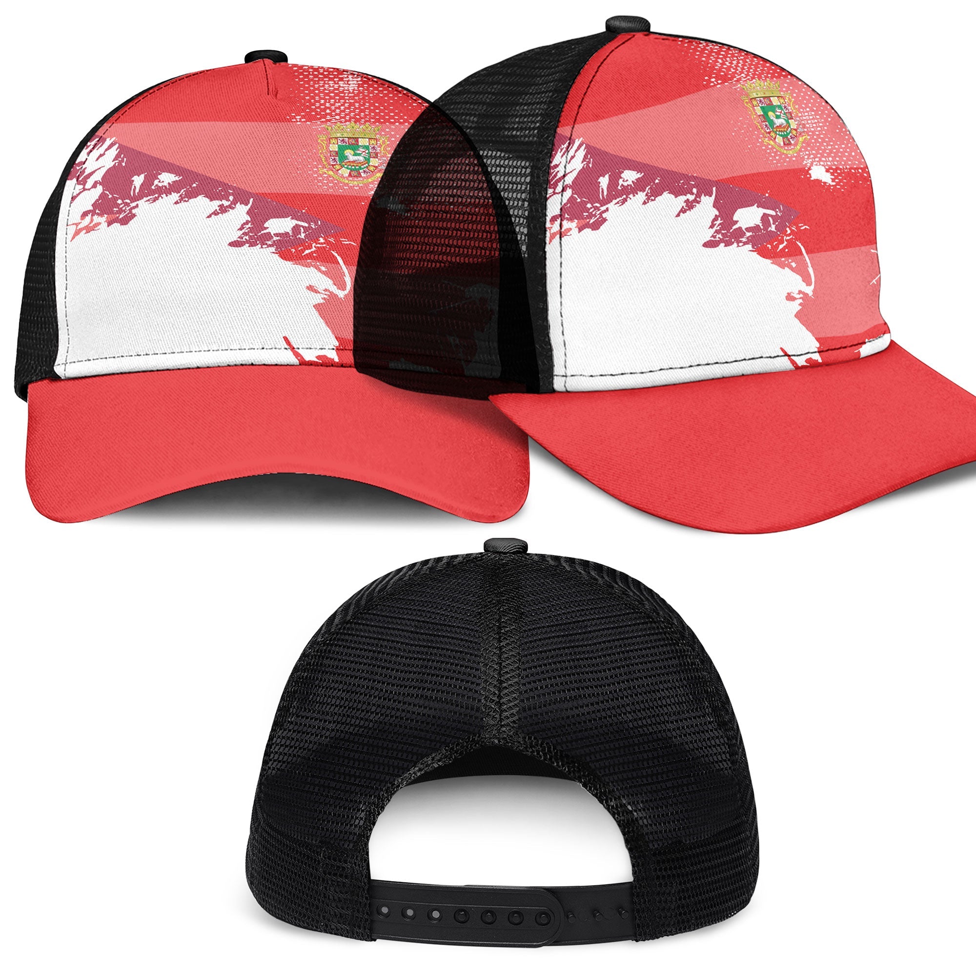 Puerto Rico Mesh Back Cap Flag & Coat Of Arms Paint Style