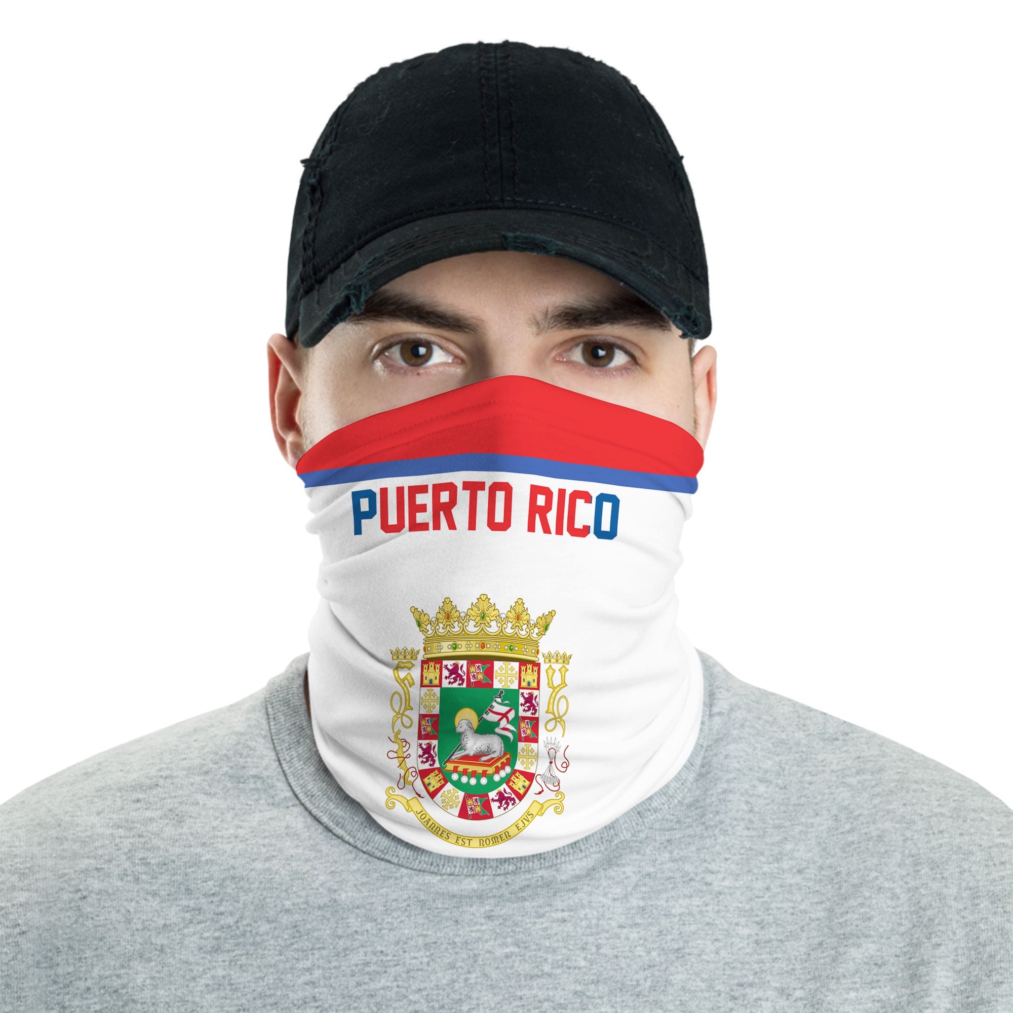 Puerto Rico Neck Gaiter Flag & Coat Of Arms Hockey Style