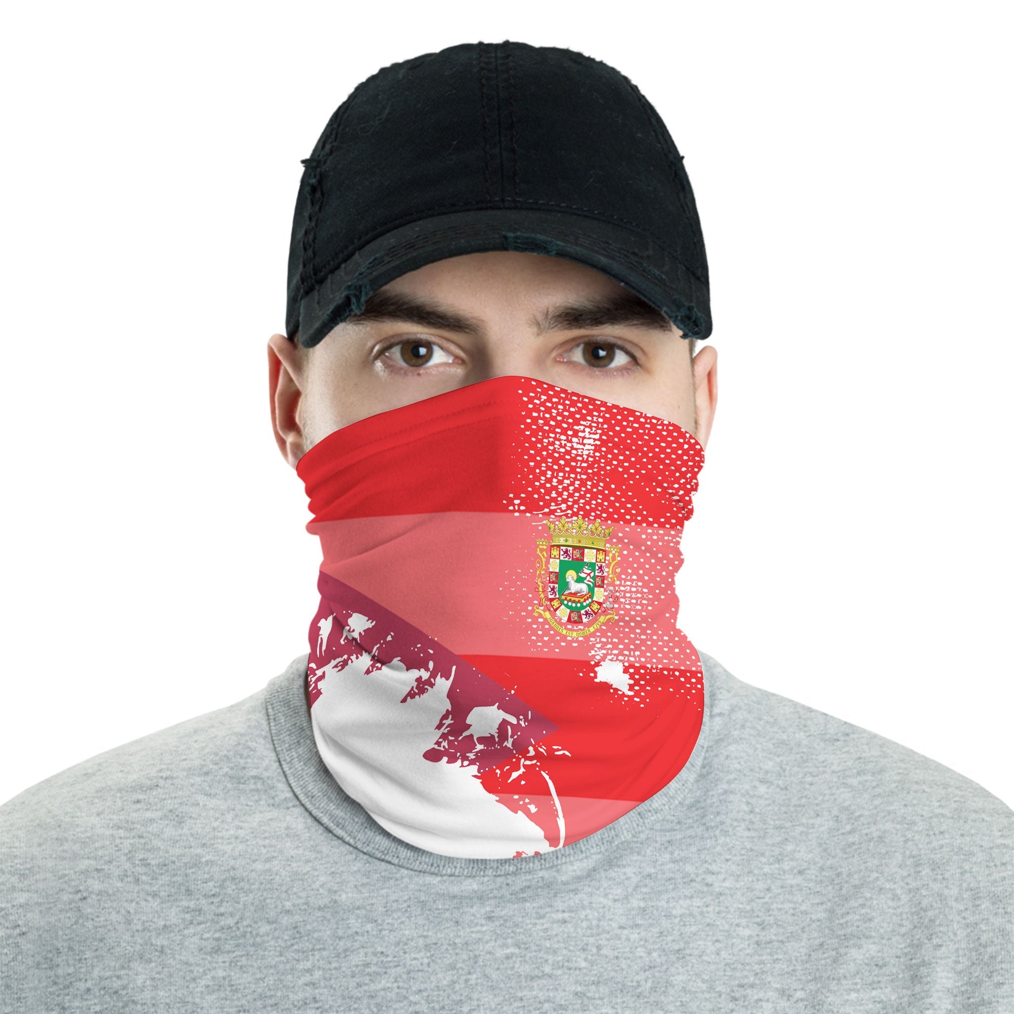 Puerto Rico Neck Gaiter Flag & Coat Of Arms Paint Style