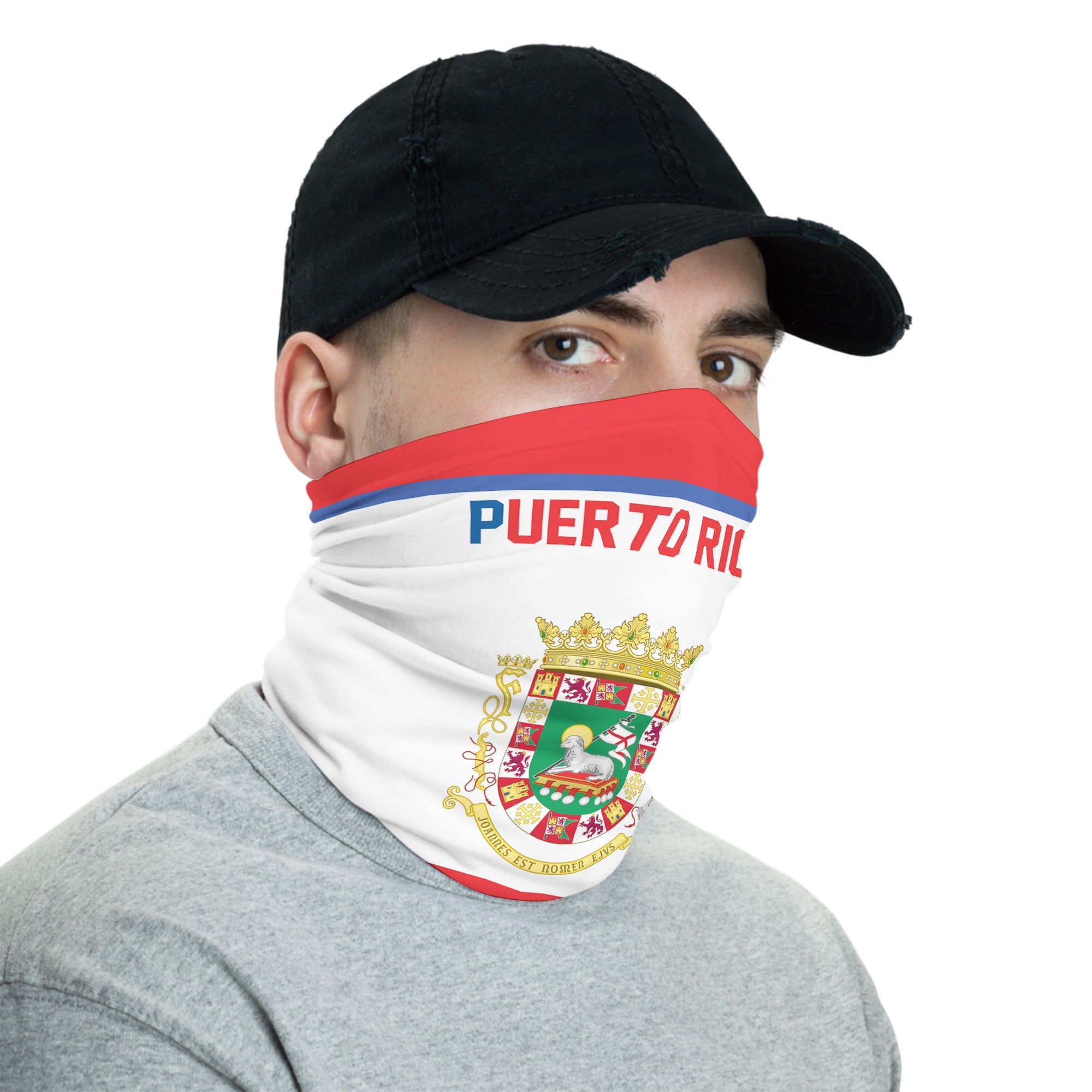 Puerto Rico Neck Gaiter Flag & Coat Of Arms Hockey Style