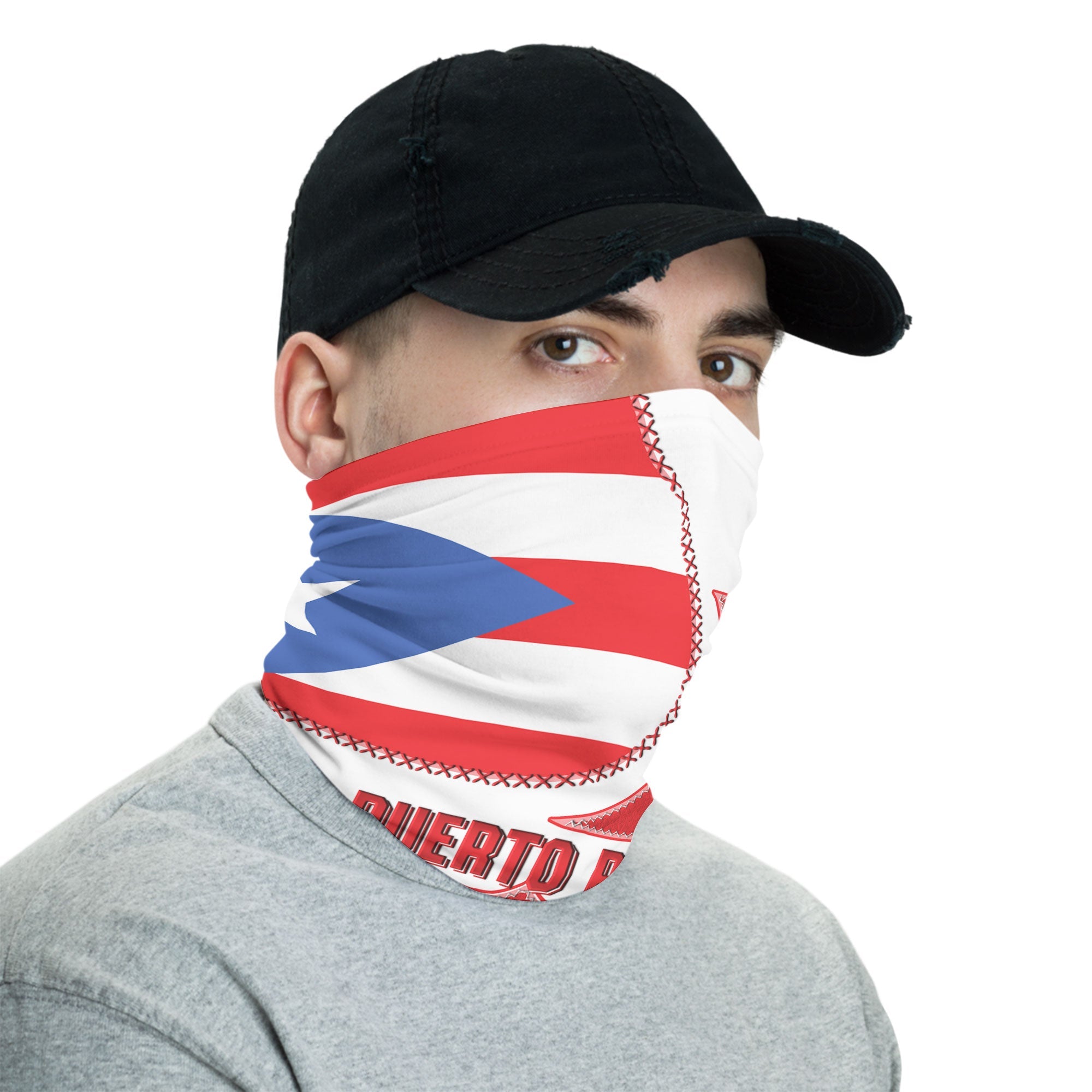 Puerto Rico Neck Gaiter Flag & Coat Of Arms Leather Style