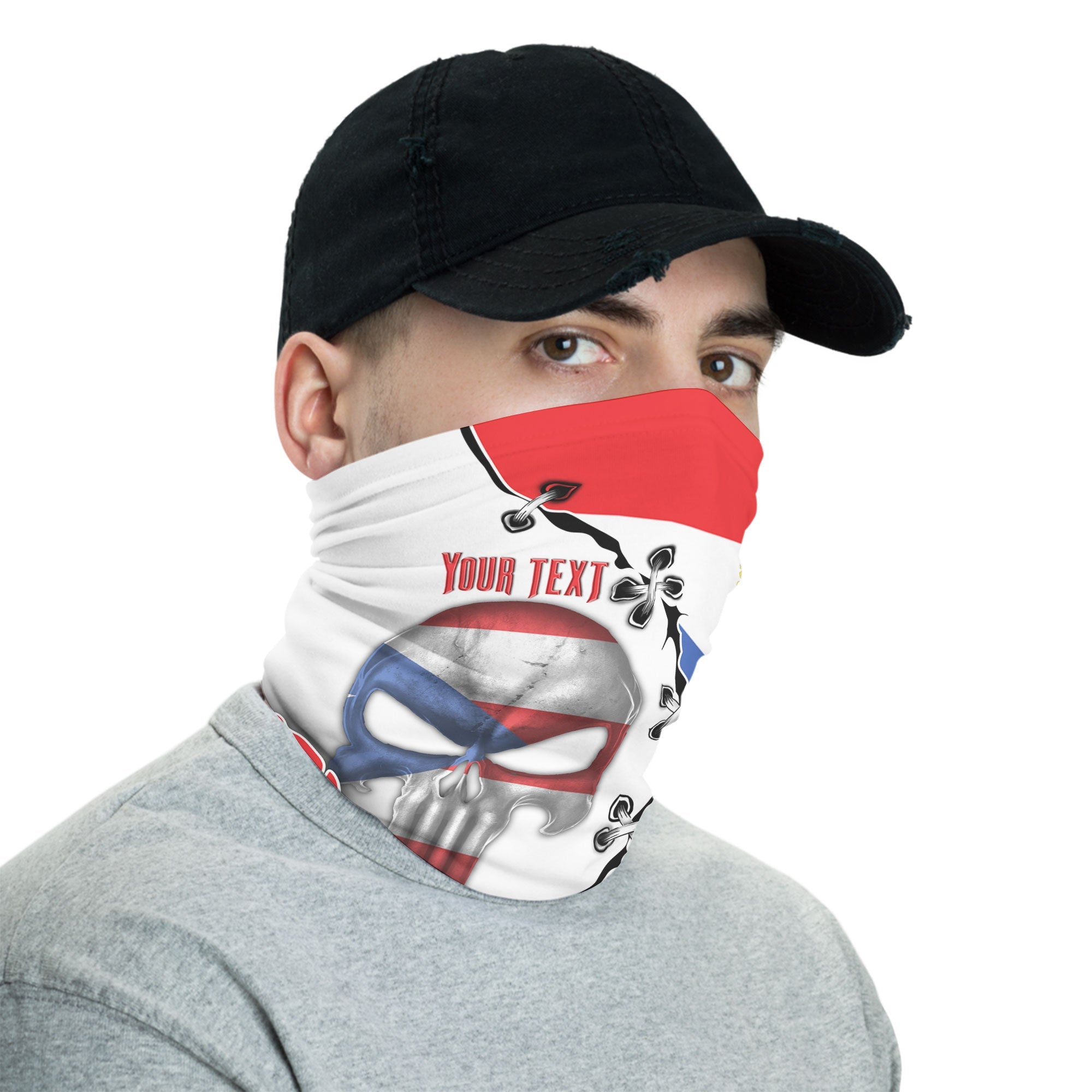 Puerto Rico Neck Gaiter Flag & Coat Of Arms Skull Style