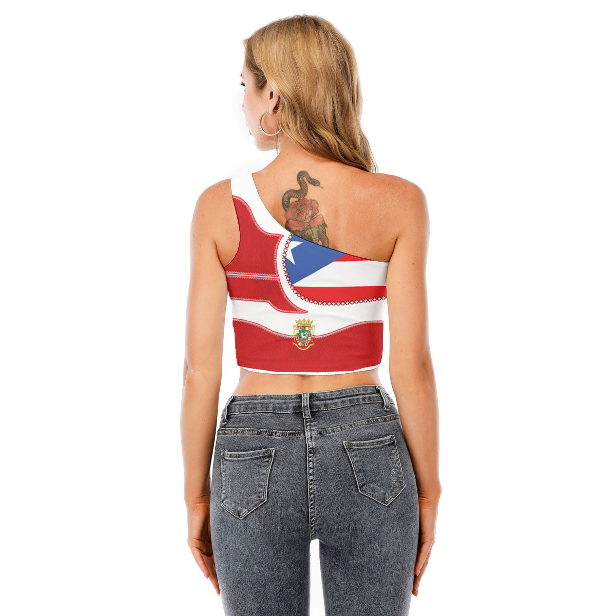 Puerto Rico One Shoulder Shirt Flag & Coat Of Arms Leather Style