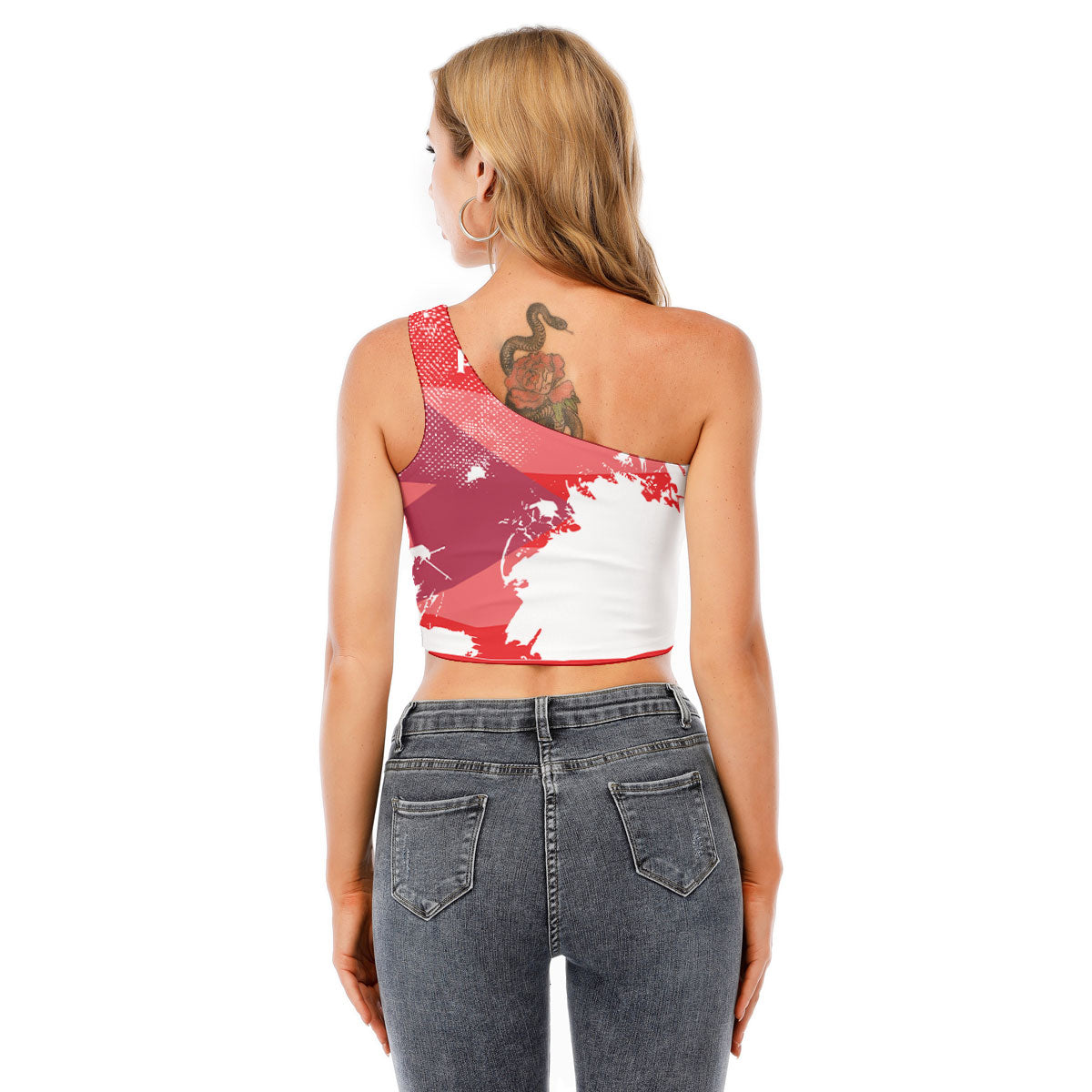 Puerto Rico One Shoulder Cropped Top Flag & Coat Of Arms Paint Style