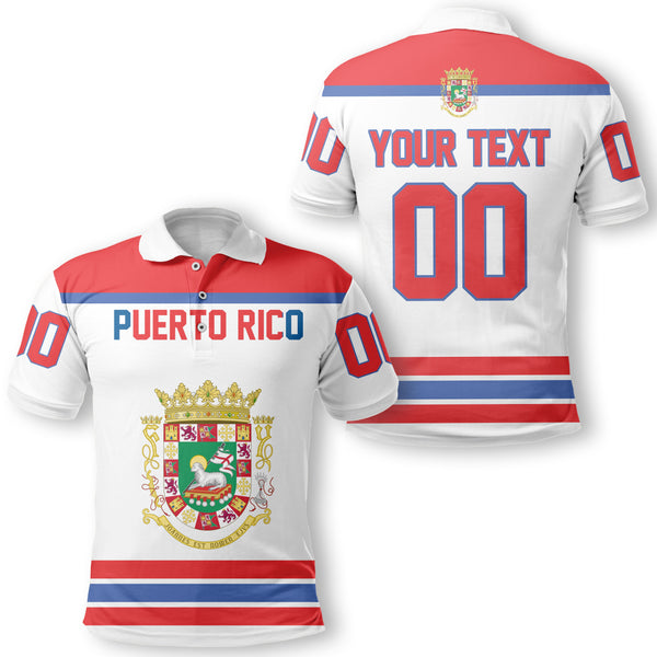 Puerto Rico Polo Shirt Flag & Coat Of Arms Hockey Style