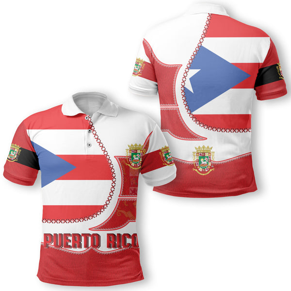 Puerto Rico Polo Shirt Flag & Coat Of Arms Leather Style