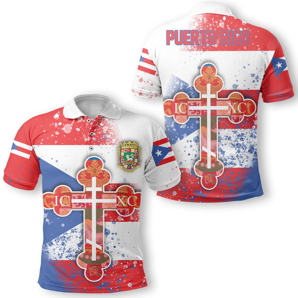 Puerto Rico Polo Shirt Flag & Coat Of Arms Orthodox Style