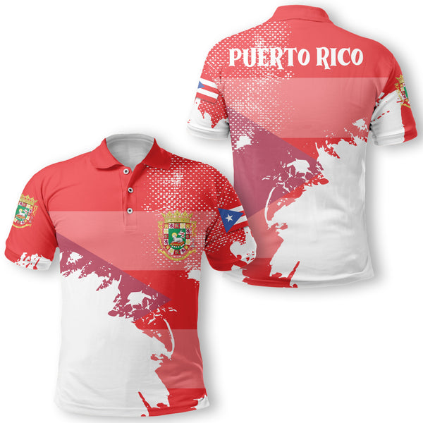 Puerto Rico Polo Shirt Flag & Coat Of Arms Paint Style