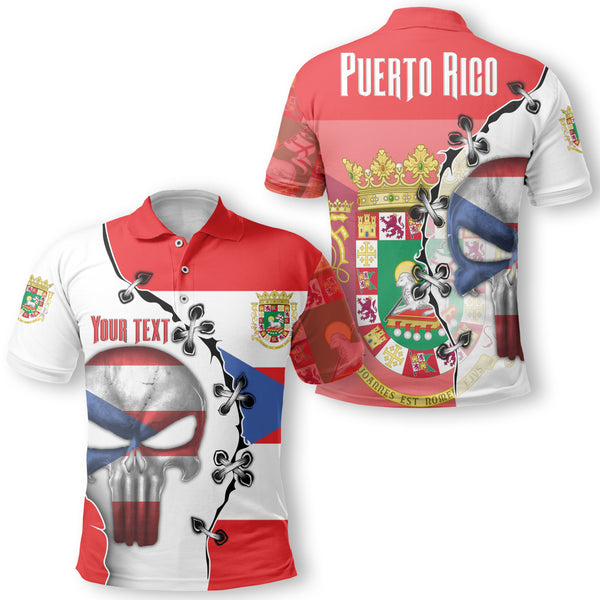 Puerto Rico Polo Shirt Flag & Coat Of Arms Skull Style