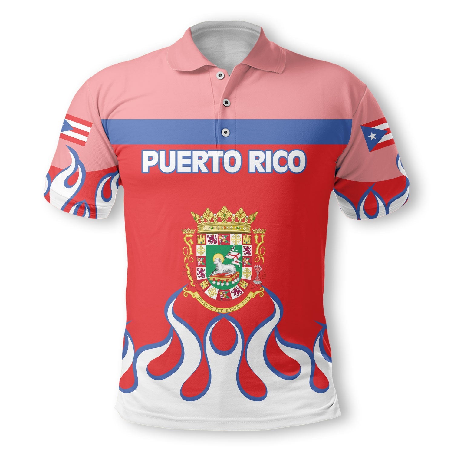 Puerto Rico Polo Shirt Flag & Coat Of Arms Fire Hockey Style