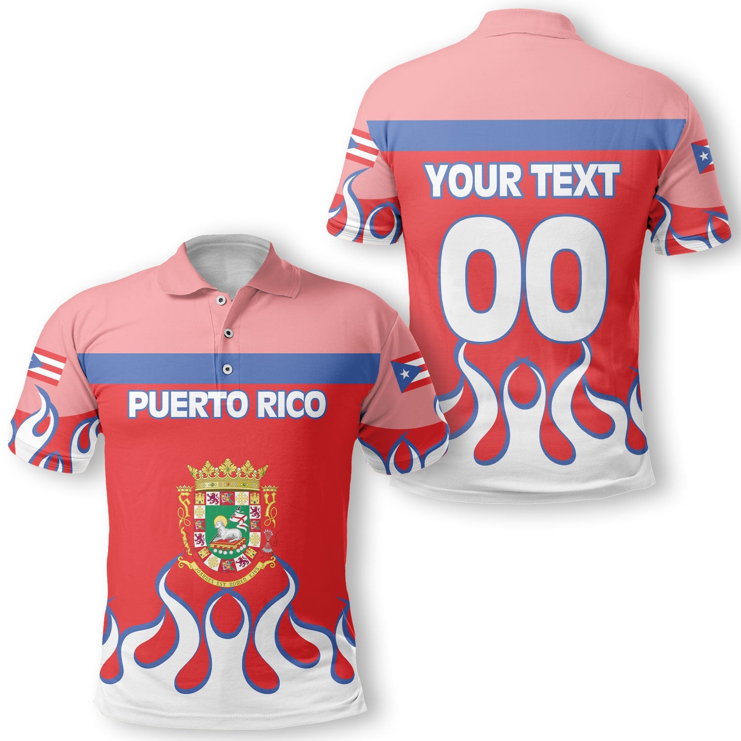 Puerto Rico Polo Shirt Flag & Coat Of Arms Fire Hockey Style