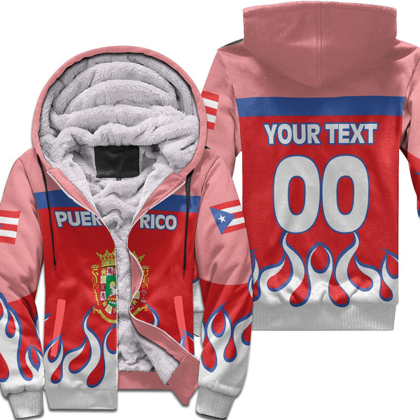 Puerto Rico Sherpa Hoodie Flag & Coat Of Arms Fire Hockey Style