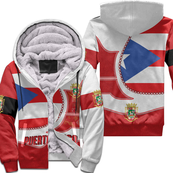 Puerto Rico Sherpa Hoodie Flag & Coat Of Arms Leather Style