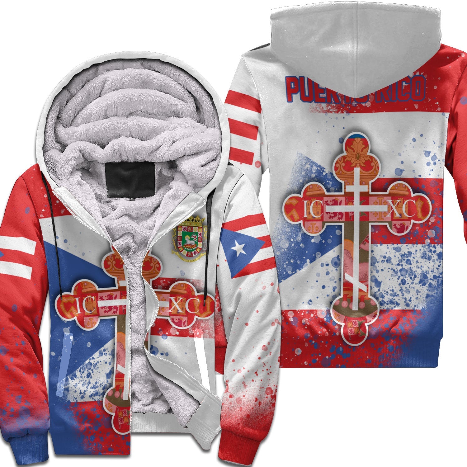 Puerto Rico Sherpa Hoodie Flag & Coat Of Arms Orthodox Style