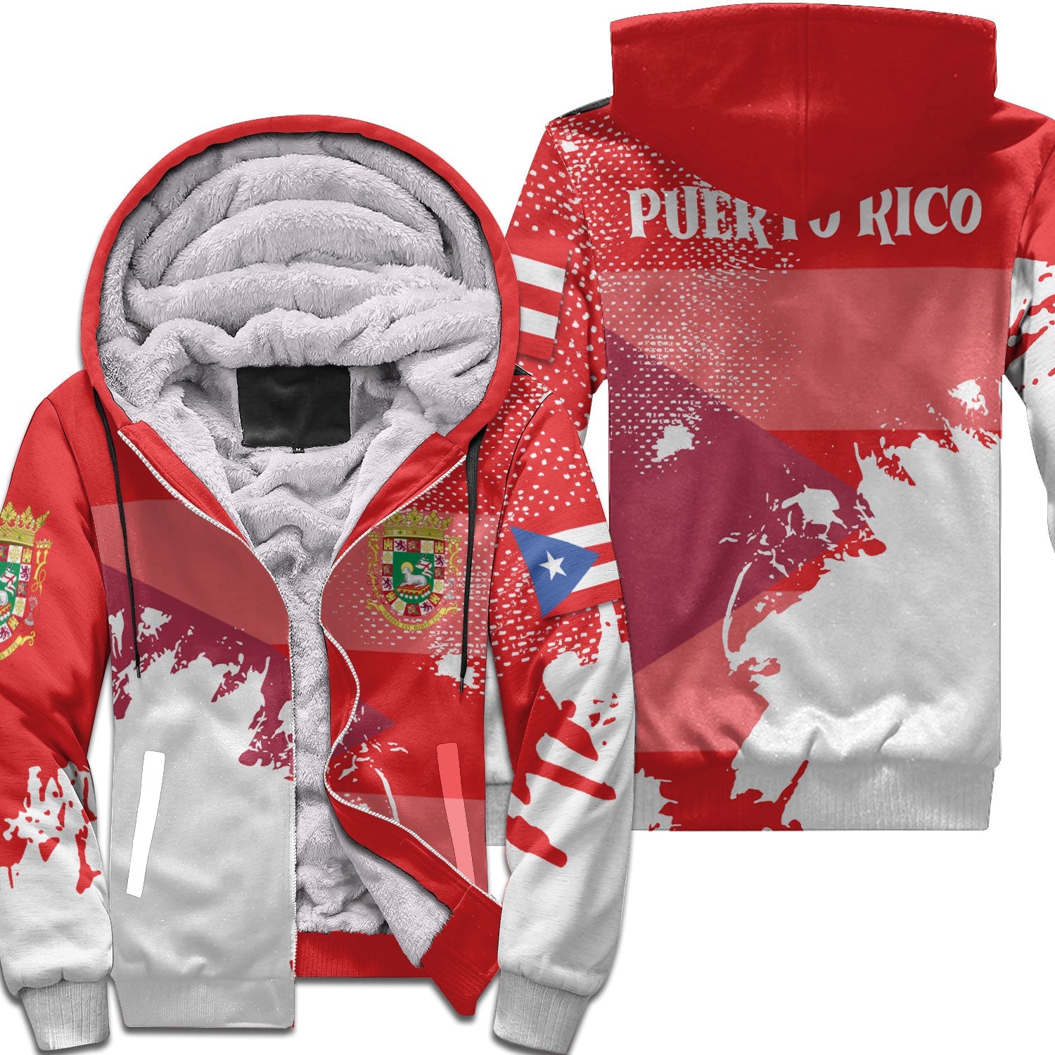 Puerto Rico Sherpa Hoodie Flag & Coat Of Arms Paint Style