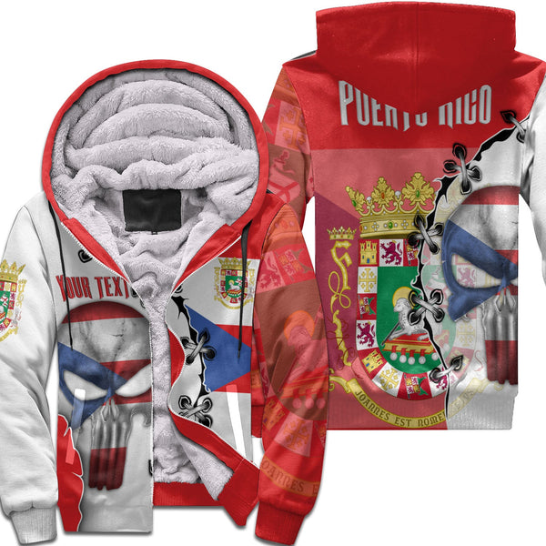 Puerto Rico Sherpa Hoodie Flag & Coat Of Arms Skull Style