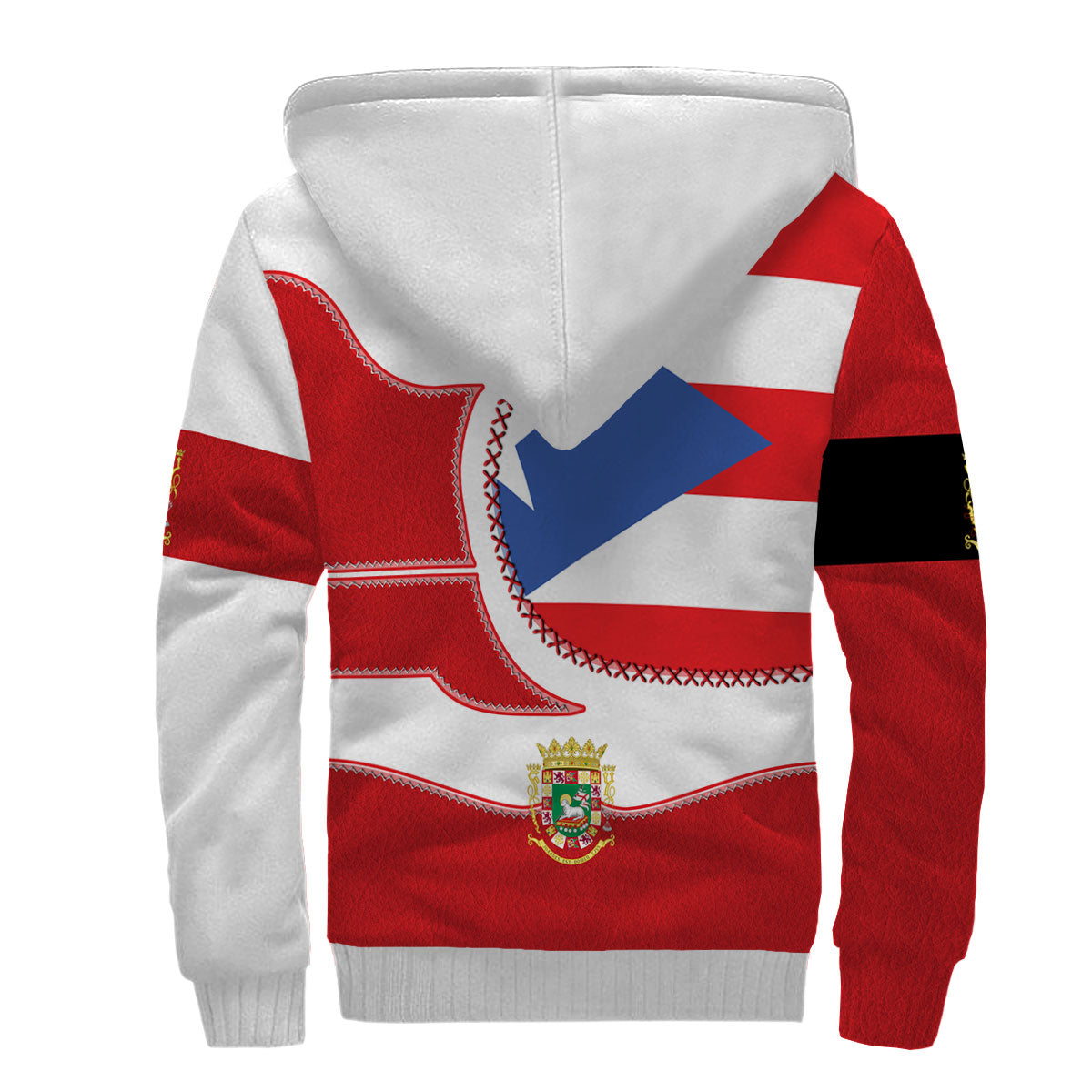 Puerto Rico Sherpa Hoodie Flag & Coat Of Arms Leather Style