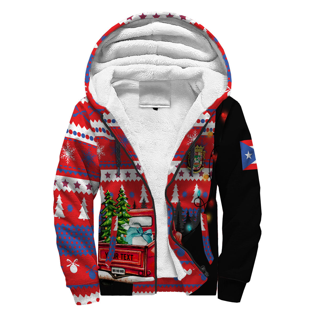 Puerto Rico Sherpa Hoodie Coat Of Arms Christmas Style