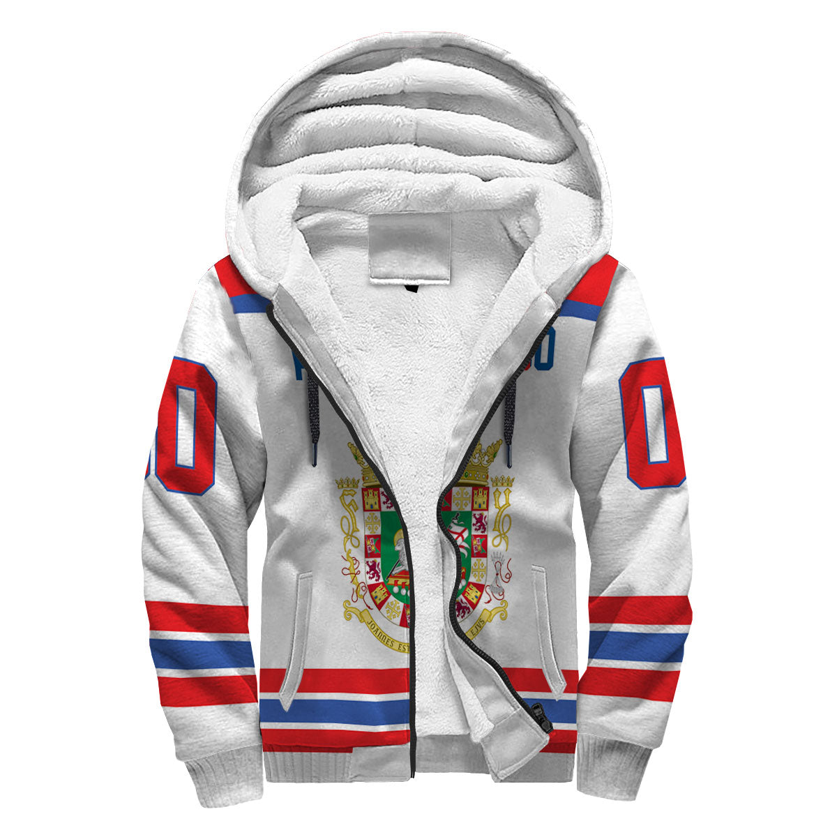 Puerto Rico Sherpa Hoodie Flag & Coat Of Arms Hockey Style