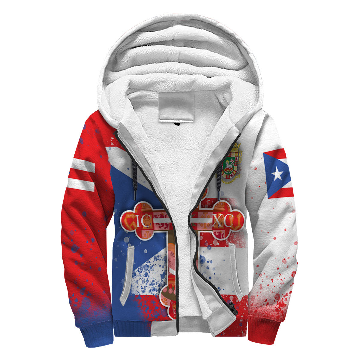 Puerto Rico Sherpa Hoodie Flag & Coat Of Arms Orthodox Style