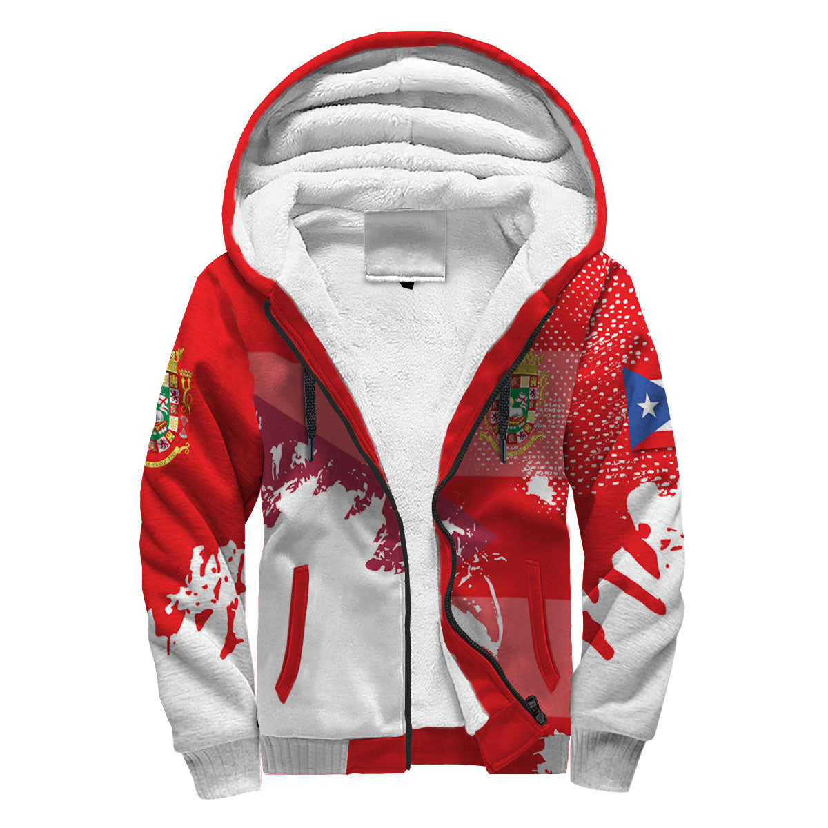 Puerto Rico Sherpa Hoodie Flag & Coat Of Arms Paint Style