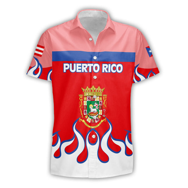 Puerto Rico Short Sleeve Shirt Flag & Coat Of Arms Fire Hockey Style