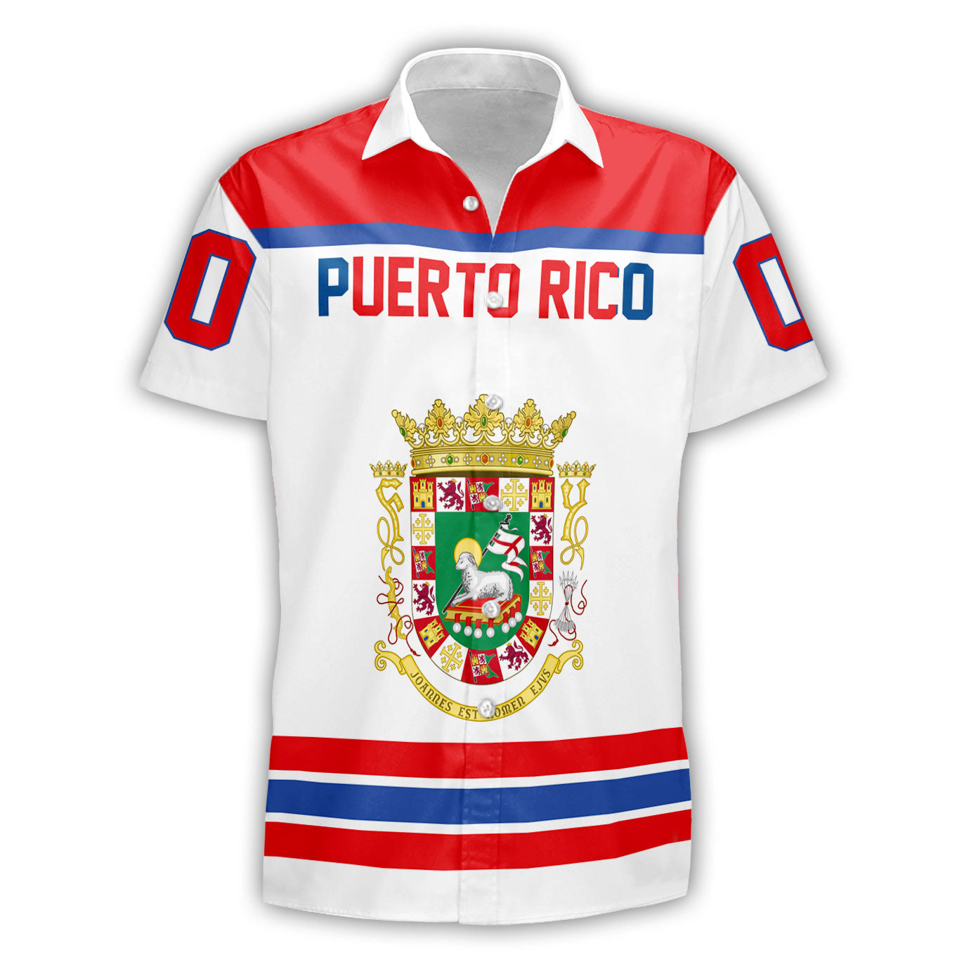 Puerto Rico Short Sleeve Shirt Flag & Coat Of Arms Hockey Style