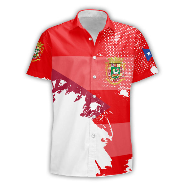 Puerto Rico Short Sleeve Shirt Flag & Coat Of Arms Paint Style