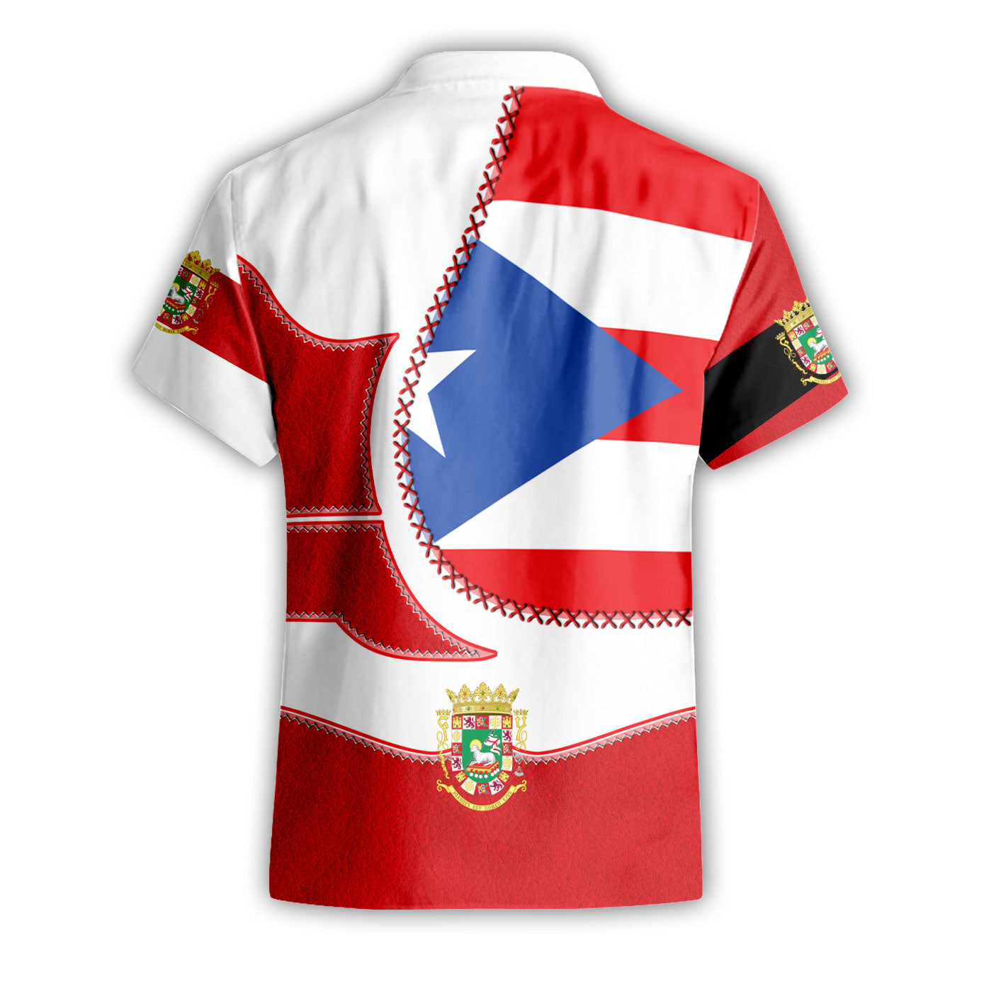 Puerto Rico Short Sleeve Shirt Flag & Coat Of Arms Leather Style