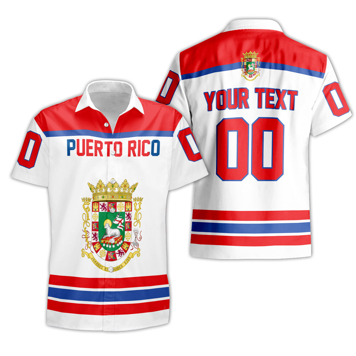 Puerto Rico Short Sleeve Shirt Flag & Coat Of Arms Hockey Style