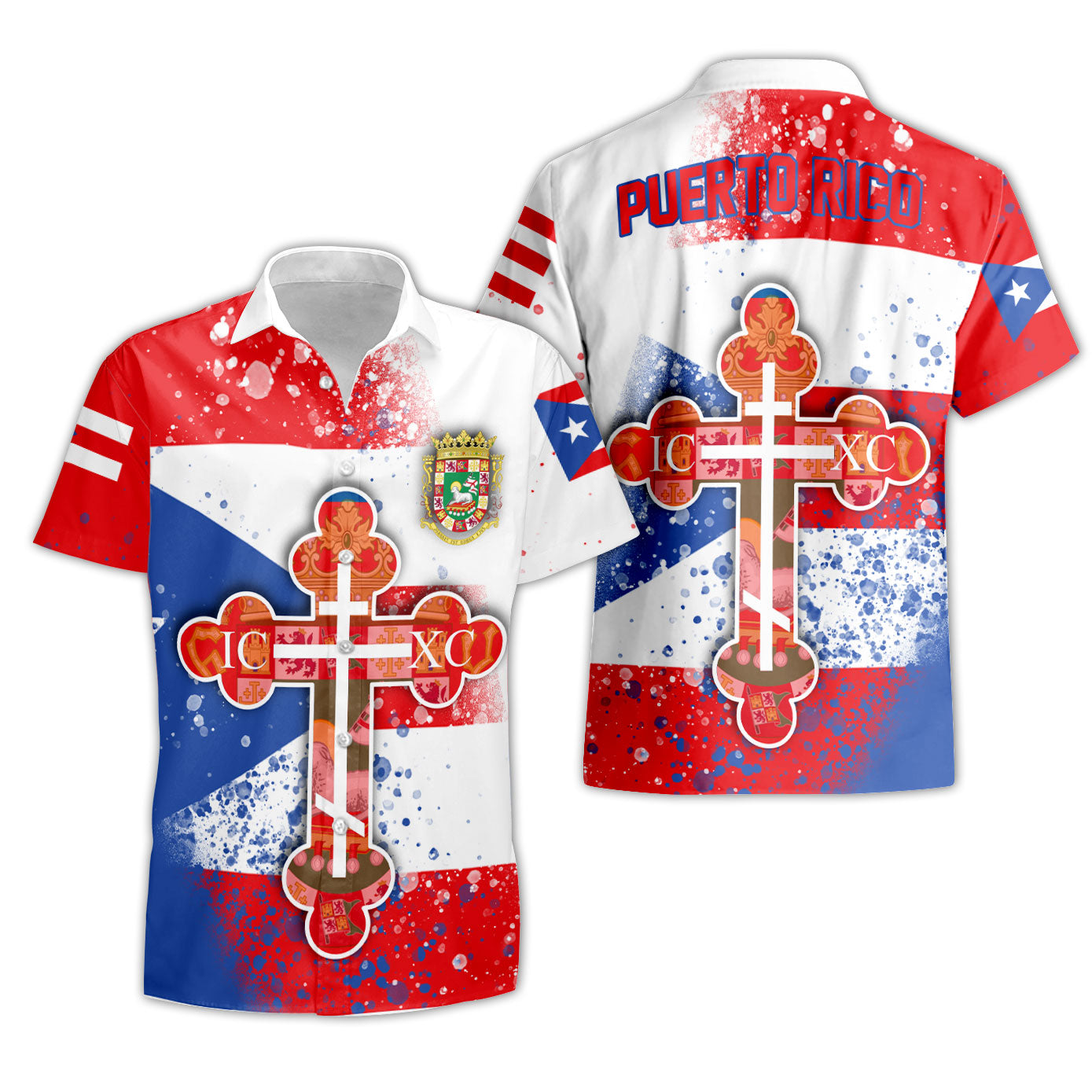 Puerto Rico Short Sleeve Shirt Flag & Coat Of Arms Orthodox Style