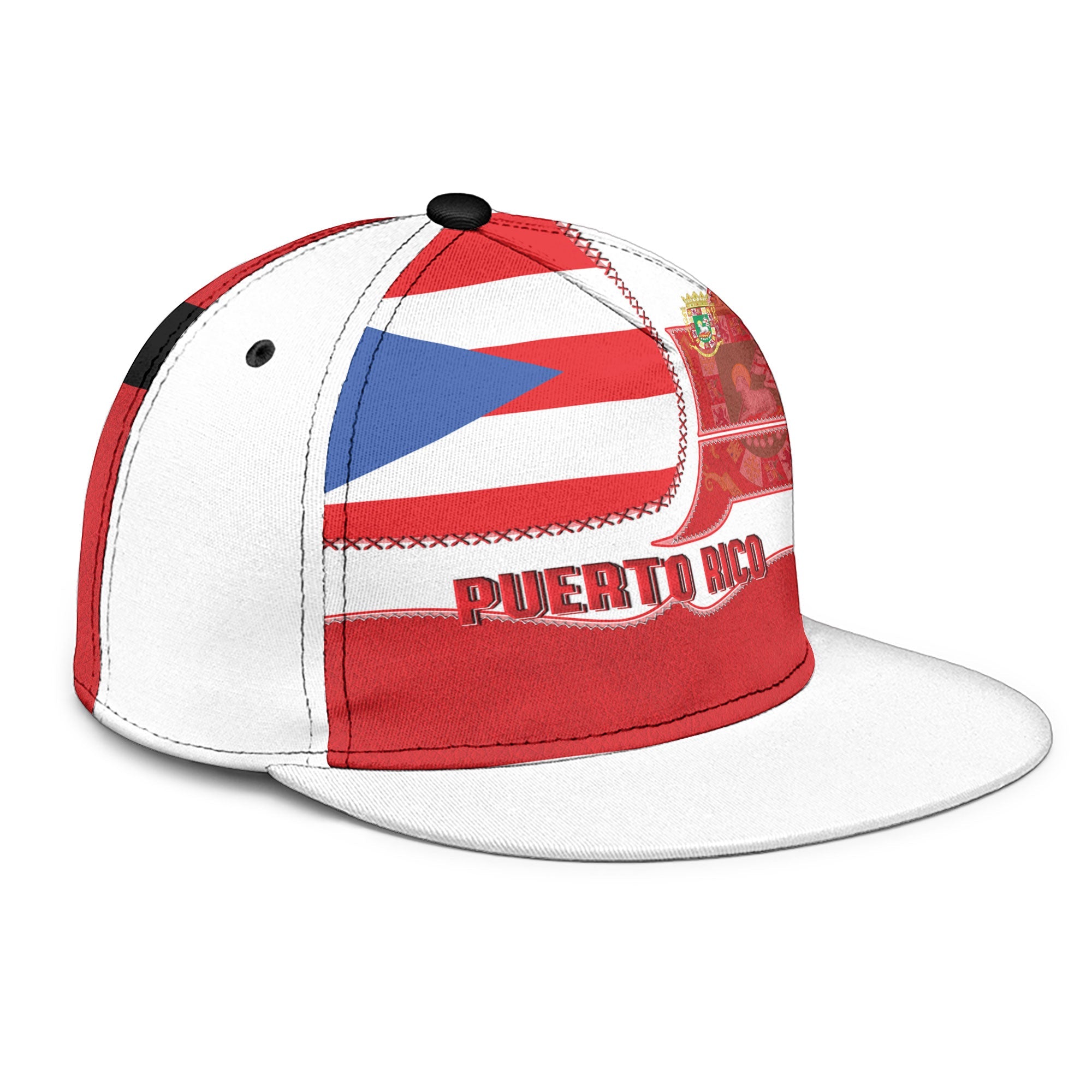 Puerto Rico Snapback Hat Flag & Coat Of Arms Leather Style