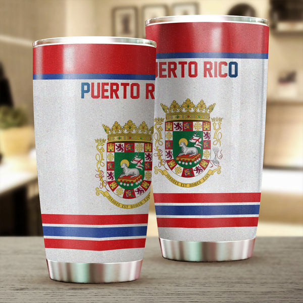 Puerto Rico Stainless Steel Glitter Tumbler Flag & Coat Of Arms Hockey Style