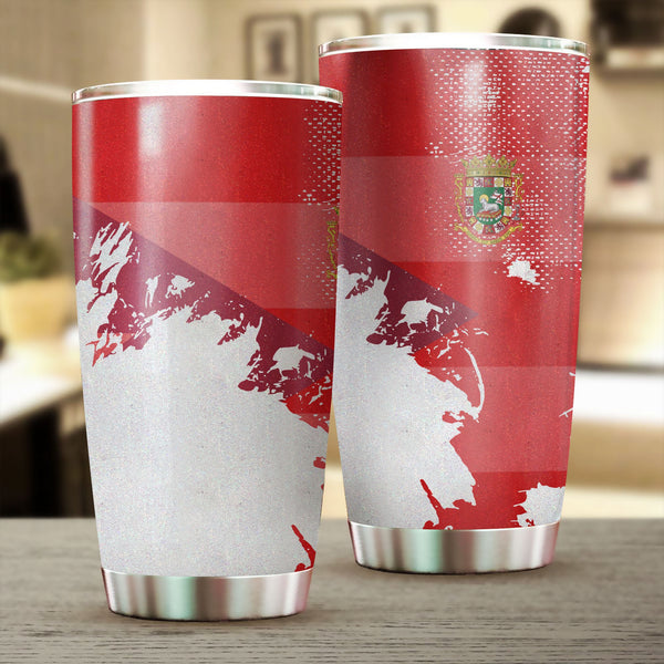 Puerto Rico Stainless Steel Glitter Tumbler Flag & Coat Of Arms Paint Style