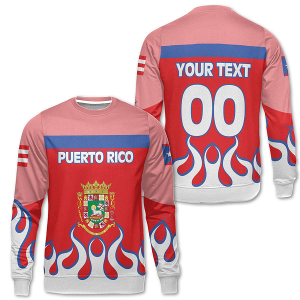 Puerto Rico Sweatshirt Flag & Coat Of Arms Fire Hockey Style