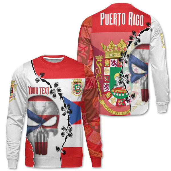 Puerto Rico Sweatshirt Flag & Coat Of Arms Skull Style