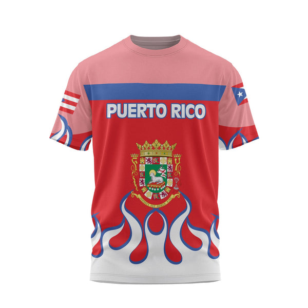 Puerto Rico T Shirt Flag & Coat Of Arms Fire Hockey Style