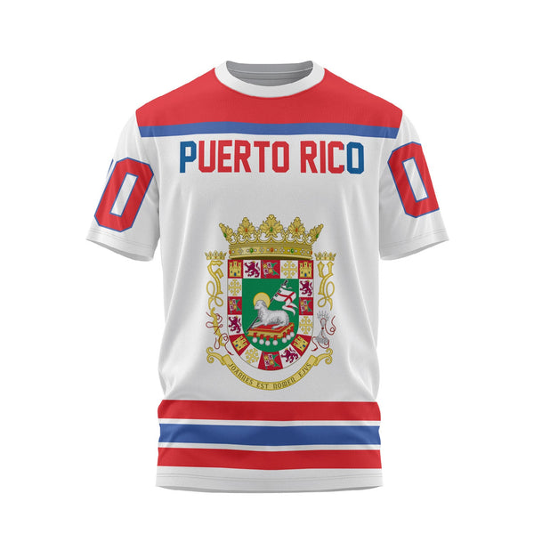 Puerto Rico T Shirt Flag & Coat Of Arms Hockey Style