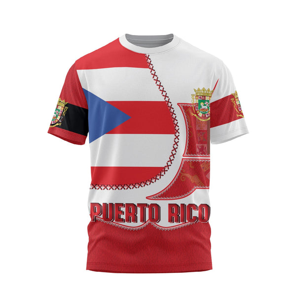 Puerto Rico T Shirt Flag & Coat Of Arms Leather Style