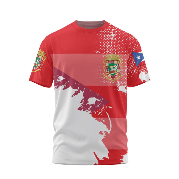 Puerto Rico T Shirt Flag & Coat Of Arms Paint Style