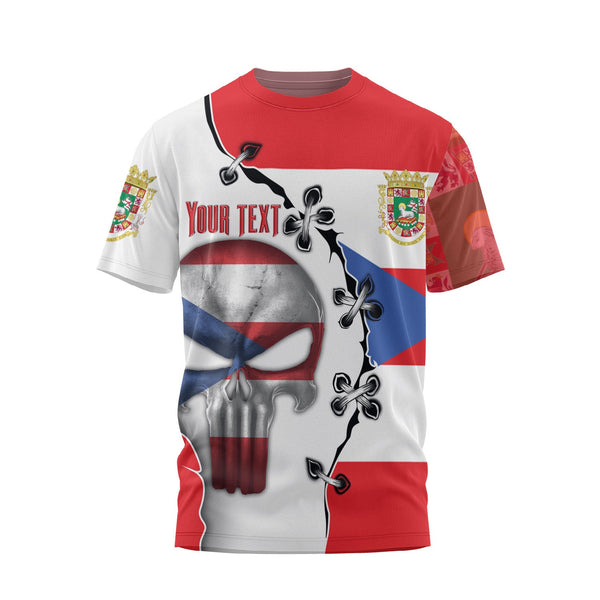 Puerto Rico T Shirt Flag & Coat Of Arms Skull Style