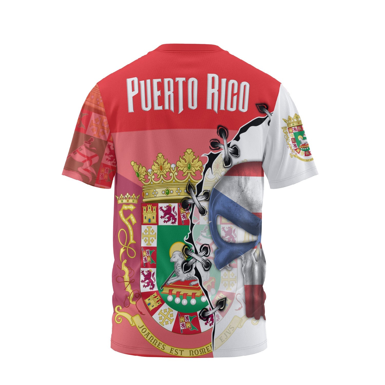 Puerto Rico T Shirt Flag & Coat Of Arms Skull Style