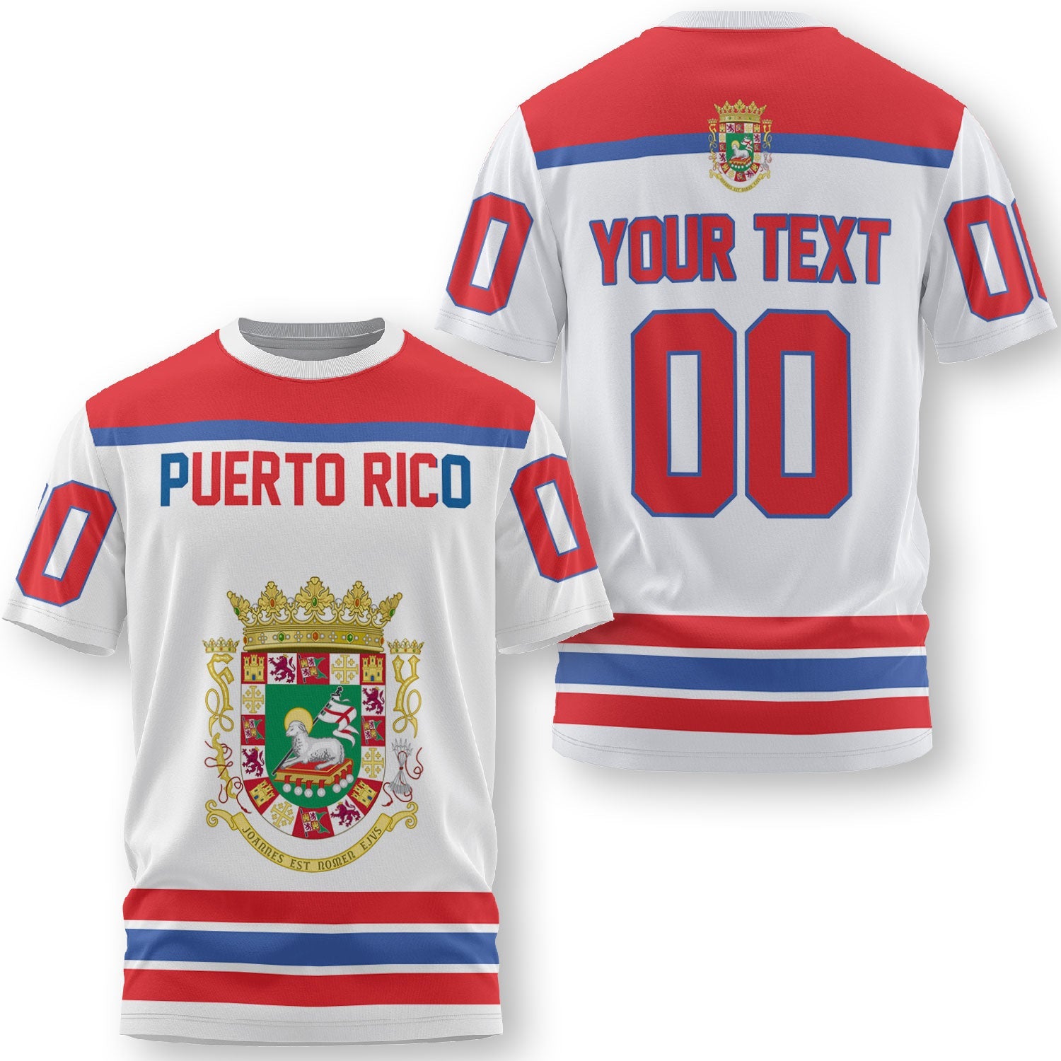 Puerto Rico T Shirt Flag & Coat Of Arms Hockey Style