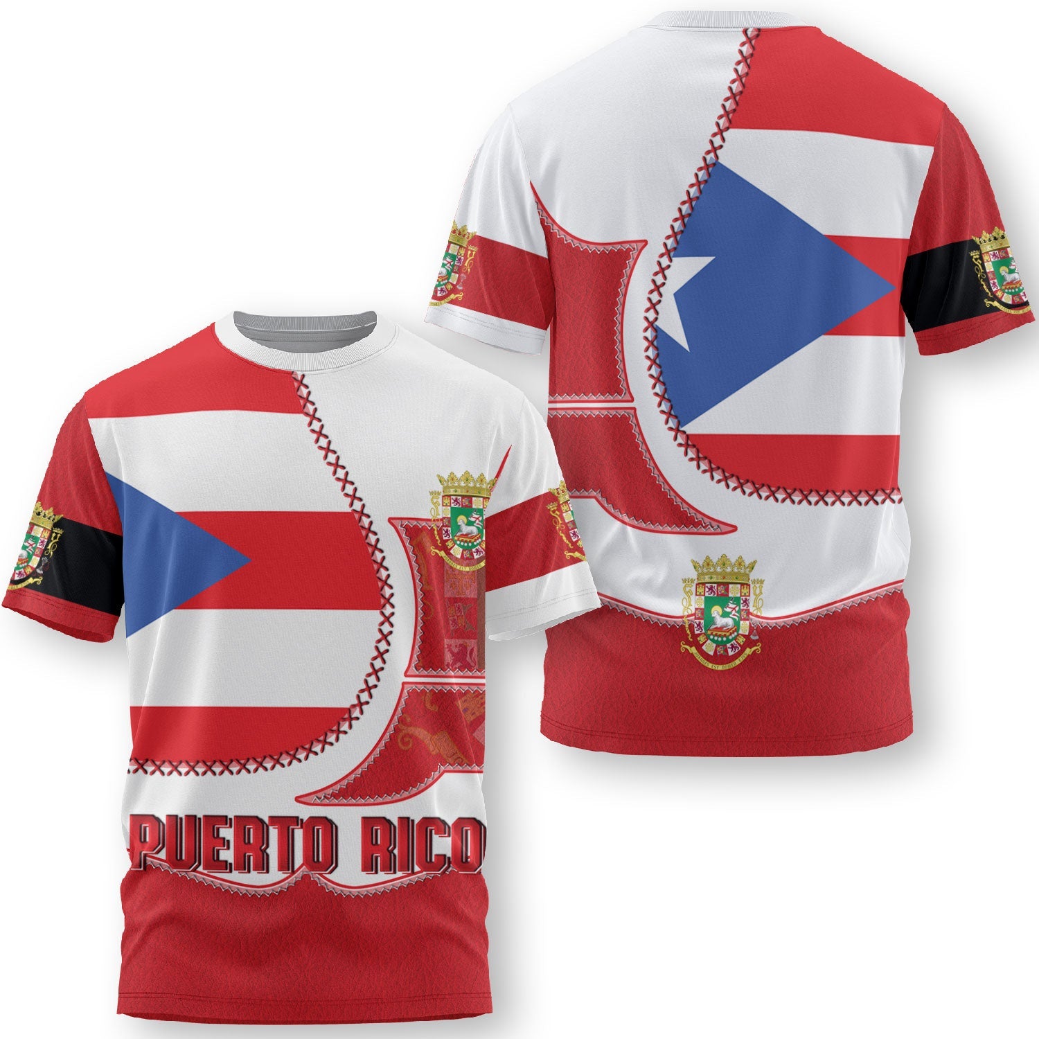 Puerto Rico T Shirt Flag & Coat Of Arms Leather Style