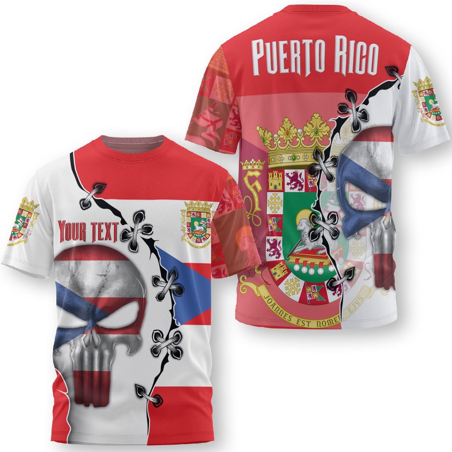 Puerto Rico T Shirt Flag & Coat Of Arms Skull Style