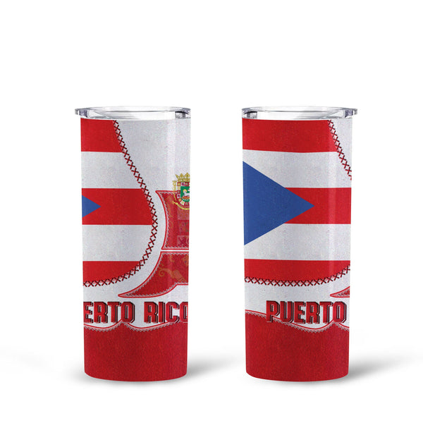 Puerto Rico Tall Glitter Tumbler Flag & Coat Of Arms Leather Style